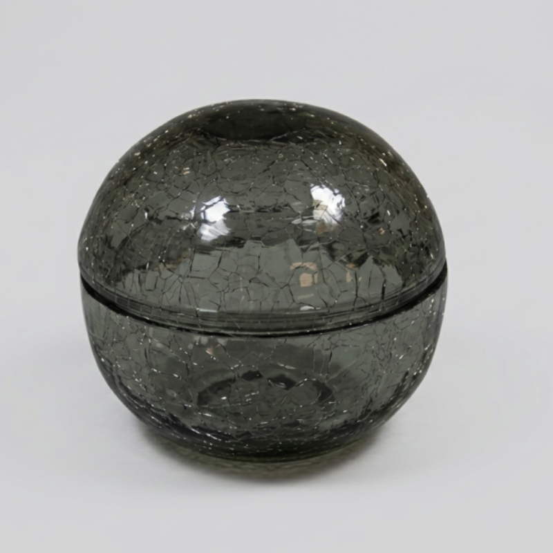 Szklana misa z pokrywką i efektem spękania, szaro-zielona, rozm. M (12 cm)